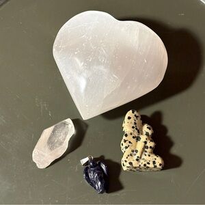 Crystal Angel Fairy Bundle Heart Pendant Milky Quartz Selenite Dalmation Stone